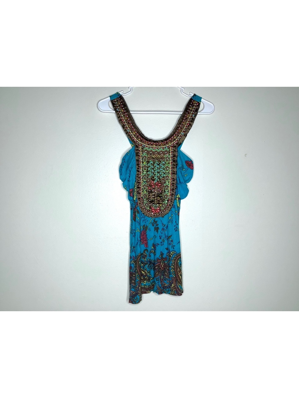 Y2K Charlotte Russe Floral Paisley Pattern Beaded Detail Tank Top